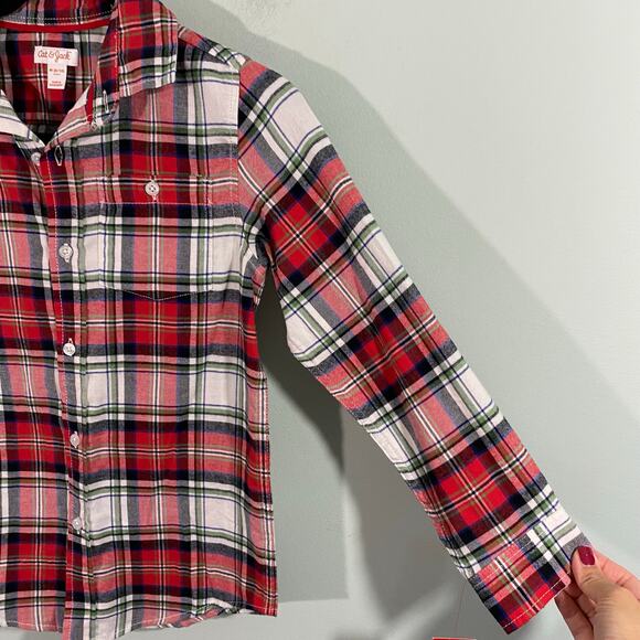 Cat & Jack Boys Christmas Plaid Long Sleeve Button Up Flannel Size M (8/10) NWT - Picture 4 of 7